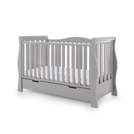 Obaby Stamford Luxe Sleigh Cot Bed Warm Grey – Cots & Cot Beds - Baby Travel