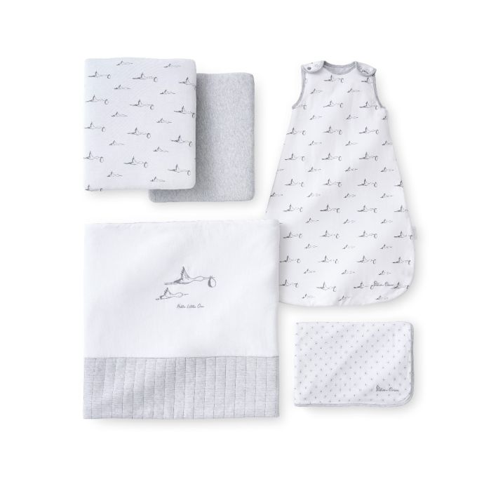 Silver Cross 5 Piece Stork Cot Bed Bedding Set Hello Little One – Bedding Sets - Baby Travel