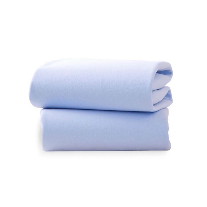 Clair De Lune 2 Pack Moses Fitted Sheets Blue – Crib Bedding & Sheets - Baby Travel Clair De Lune 2 Pack Moses Fitted Sheets Blue - Crib Bedding & Sheets - Image 1