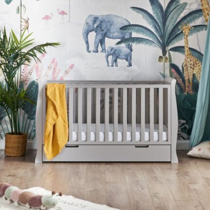 Obaby Stamford Classic Sleigh Cot Bed Warm Grey – Cots & Cot Beds - Baby Travel
