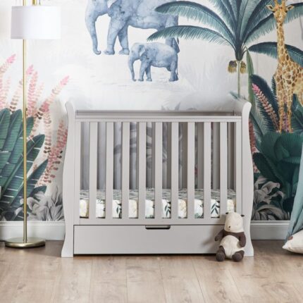 Obaby Stamford Space Saver Sleigh Cot Warm Grey – Cots & Cot Beds - Baby Travel
