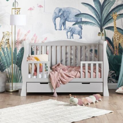 Obaby Stamford Luxe Sleigh Cot Bed Warm Grey – Cots & Cot Beds - Baby Travel