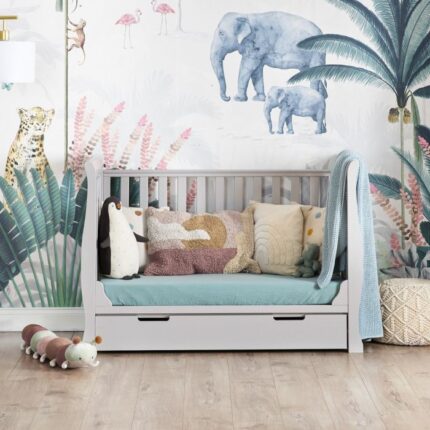 Obaby Stamford Mini Sleigh Cot Warm Grey – Cots & Cot Beds - Baby Travel