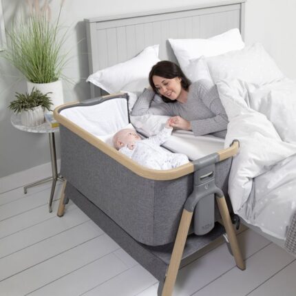 Tutti Bambini Cozee Bedside Crib Oak/Charcoal – Cribs - Baby Travel
