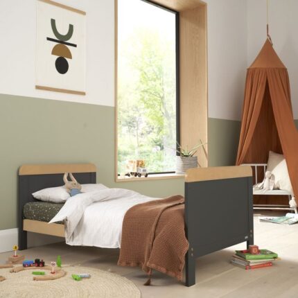 Tutti Bambini Rio Cot Bed With Cot Top Changer & Mattress Slate Grey/Oak – Cots & Cot Beds - Baby Travel