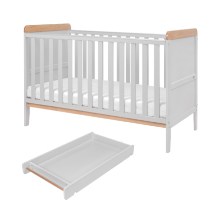 Tutti Bambini Rio Cot Bed With Cot Top Changer & Mattress Dove Grey/Oak - Cots & Cot Beds