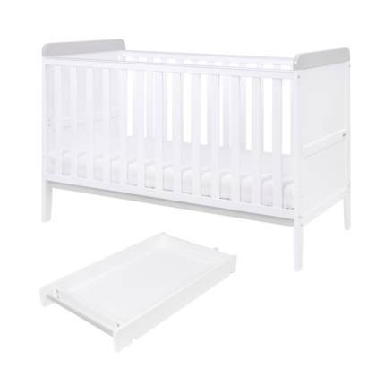 Tutti Bambini Rio Cot Bed With Cot Top Changer & Mattress White/Dove Grey – Cots & Cot Beds - Baby Travel