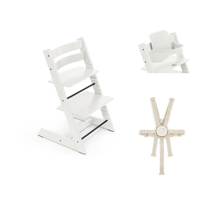 Stokke Tripp Trapp Chair, Baby Set2 & Harness2 White – Wooden High Chairs - Baby Travel