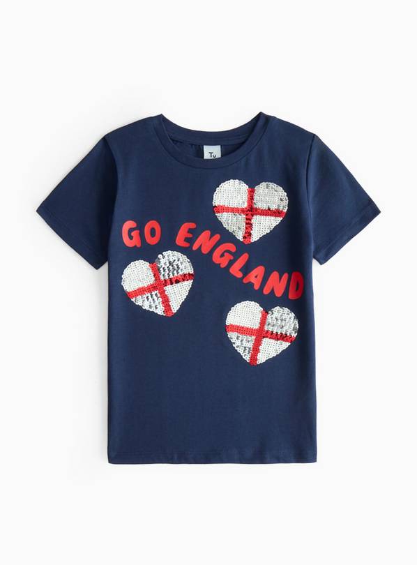 Navy Sequin Hearts Euros T-Shirt 4 years