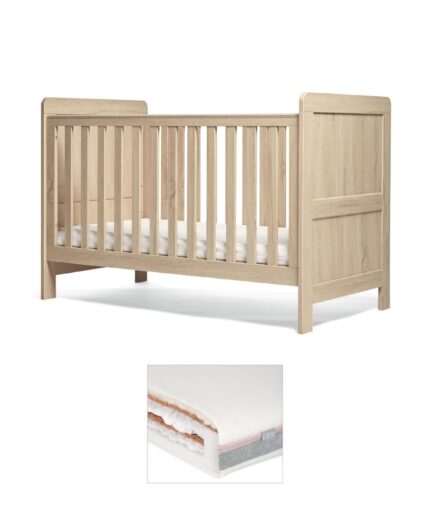 Atlas Cotbed & Luxury Hybrid Twin Mattress Bundle - Light Oak