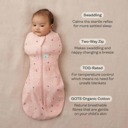 ergoPouch Organic Summer Cocoon Swaddle Sleeping Bag - 0.2 Tog - Pink Daisies