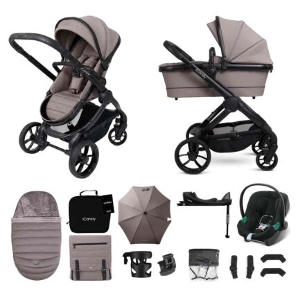 iCandy Peach 7 Travel System with Aton B2 Car Seat & Base 13-Piece Bundle - Porcini