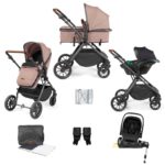Ickle Bubba Cosmo 9-Piece Travel System with i-Size Nimbus 180° Spin Car Seat & Isofix Base - Desert