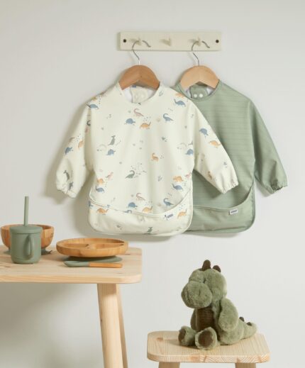 Long-sleeved Bibs (2 Pack) - Dino Stripe