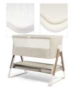 Lua Bedside Crib with Sheet & Mattress Protector Bundle - Fawn/Oatmeal