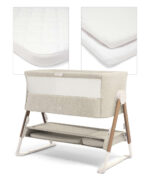 Lua Bedside Crib with Sheet & Mattress Protector Bundle - Fawn/White