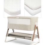 Lua Bedside Crib with Sheet & Mattress Protector Bundle - Fawn/White