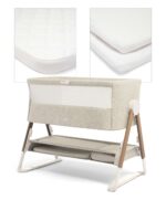 Lua Bedside Crib with Sheet & Mattress Protector Bundle - Fawn/White