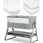 Lua Bedside Crib with Sheet & Mattress Protector Bundle - Grey/White