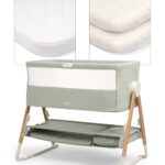Lua Bedside Crib with Sheet & Mattress Protector Bundle - Sage/Cosmic Sky