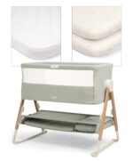 Lua Bedside Crib with Sheet & Mattress Protector Bundle - Sage/Cosmic Sky