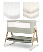 Lua Bedside Crib with Sheet & Mattress Protector Bundle - Sage/Cosmic Sky