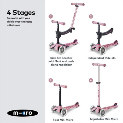 Micro Scooters Mini 2 Grow Deluxe LED Clip Seat V2 Scooter - Rose Pink