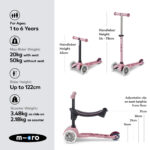 Micro Scooters Mini 2 Grow Deluxe LED Clip Seat V2 Scooter - Rose Pink