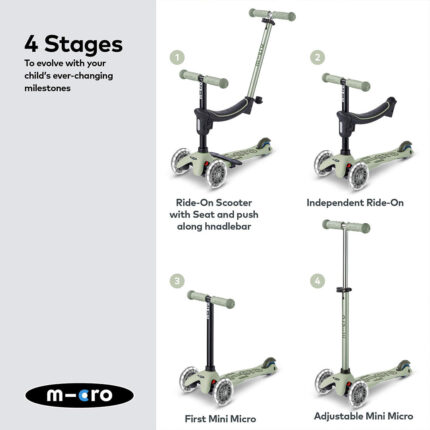 Micro Scooters Mini 2 Grow Deluxe LED Clip Seat V2 Scooter - Sage Green