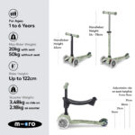 Micro Scooters Mini 2 Grow Deluxe LED Clip Seat V2 Scooter - Sage Green