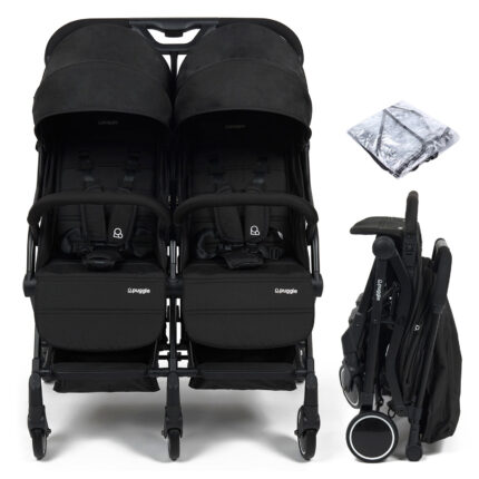 Puggle City Traveller Light Weight Compact Fold Twin Pushchair - Storm Black