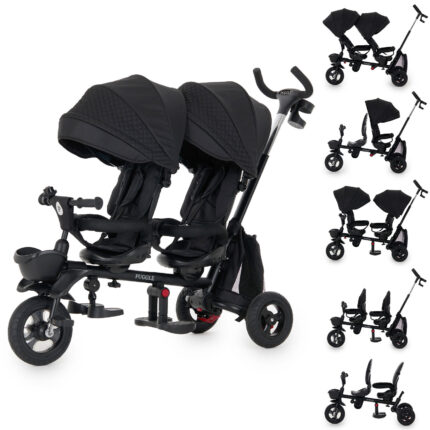 Puggle Designer Double Twin Spin 7-in-1 Folding Trike - Black (9 months - 5 years)