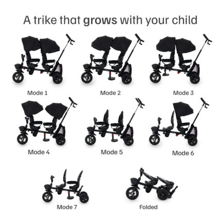 Puggle Designer Double Twin Spin 7-in-1 Folding Trike - Black (9 months - 5 years)