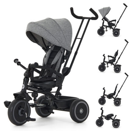 Puggle Easy Twist 6-in-1 Folding Trike with Parent Handle - Melange Grey (9 Months - 5 Years)