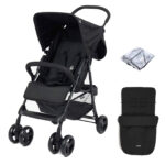 Puggle Holiday Luxe Pushchair Stroller with Rain Cover and Universal Footmuff – Storm Black