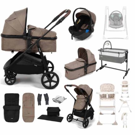 Puggle Monaco XT 2-in-1 Travel System with Car Seat 12-Piece Bundle - Truffle