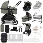 Puggle Monaco XT 2-in-1 Travel System with Henbury Cot Bed & Fibre Mattress 15-Piece Bundle - Seagrass