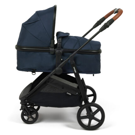 Puggle Monaco XT 2-in-1 Travel System with Henbury Cot Bed & Fibre Mattress 15-Piece Bundle - Navy