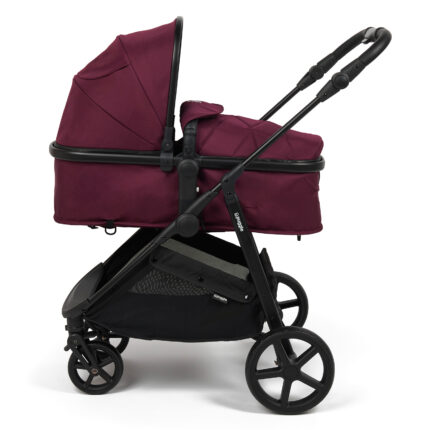 Puggle Monaco XT 2-in-1 Travel System with Henbury Cot Bed & Fibre Mattress 15-Piece Bundle - Burgundy
