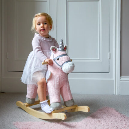 Puggle Plush Wooden Rocking Pegasus Horse with Sounds - Pink (18 Months - 3 Years)