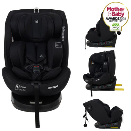 Puggle Safe Click i-Size R129 40-150cm 360 Rotate ISOFIX Eco Car Seat - Storm Black (0-12 Years)