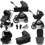 Puggle Santiago 3-in-1 i-Size Travel System with i-Size Car Seat 7-Piece Bundle - Charcoal Grey