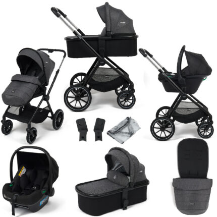 Puggle Santiago 3-in-1 i-Size Travel System with i-Size Car Seat 7-Piece Bundle - Charcoal Grey
