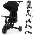Puggle Spin Lite 6-in-1 Lightweight Folding Trike & Balance Bike with Rain Cover - Black (10 Months - 5 Years)