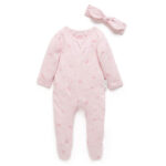 Purebaby Zip Sleepsuit & Headband Set - Pale Pink Blossom