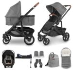 UPPAbaby Cruz V2 Pushchair with Carrycot, Nuna Pipa Lite LX Car Seat, ISOFIX Base & 4pc Accessory Set - Greyson