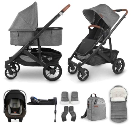 UPPAbaby Cruz V2 Pushchair with Carrycot, Nuna Pipa Lite LX Car Seat, ISOFIX Base & 4pc Accessory Set - Greyson